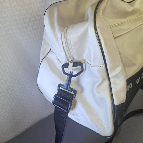 Retro White & Black Shoulder Tote Bag With "01-01-00" Print Zipper Closure Y2K - Picture 4 of 10